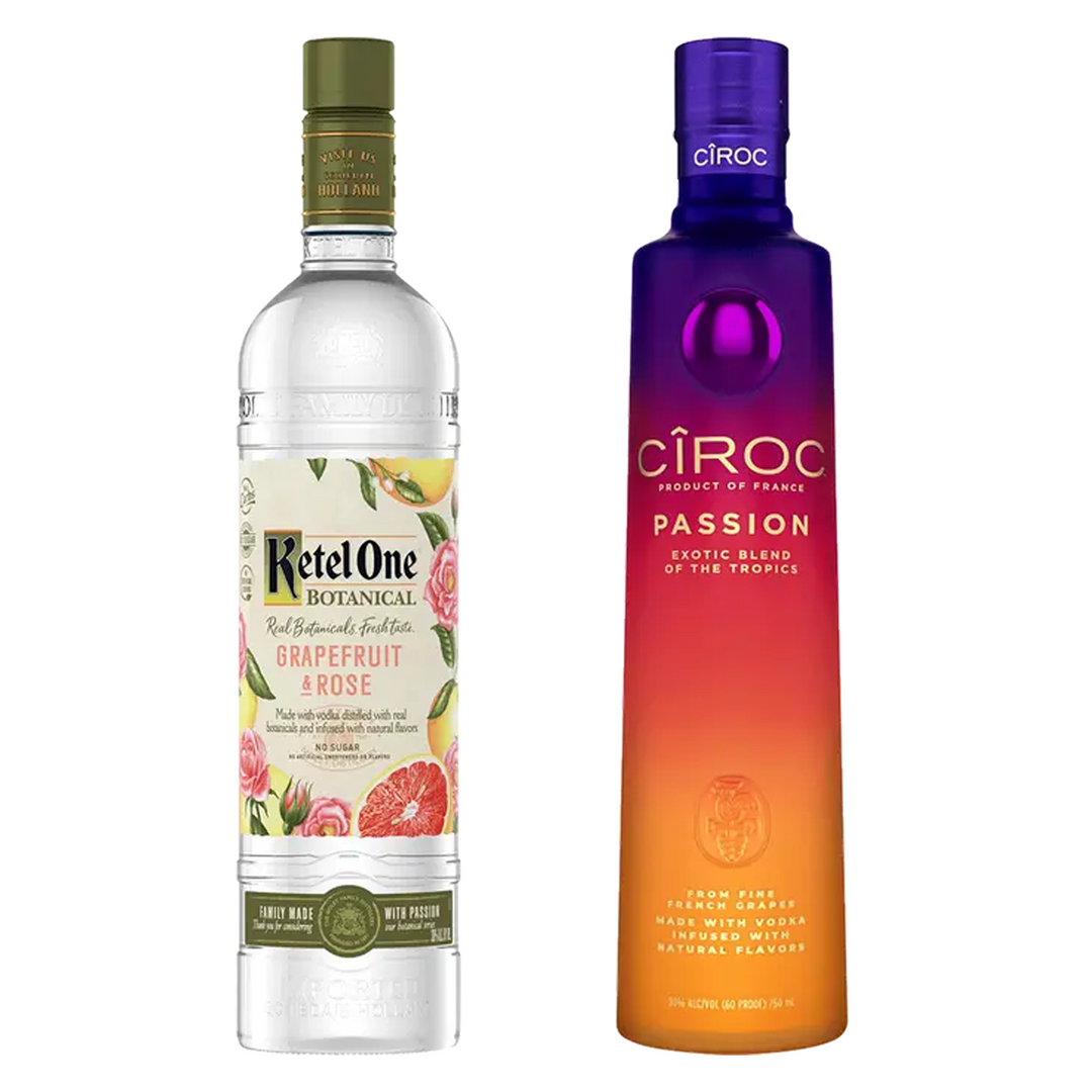 Ketel One Grapefruit & Rose Flavored Vodka Botanical & Ciroc Tropical Flavored Vodka Passion Bundle