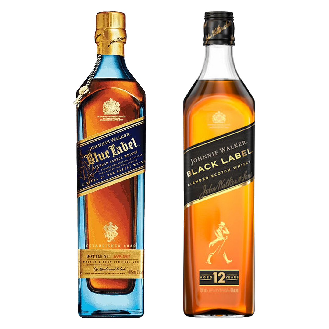 Johnnie Walker Blended Scotch Black Label 12 Yr & Blended Scotch Blue Label Bundle