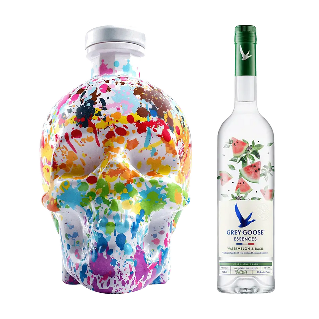 Crystal Head Vodka Pride Paint & Grey Goose Watermelon & Basil Flavored Vodka Essences Bundle