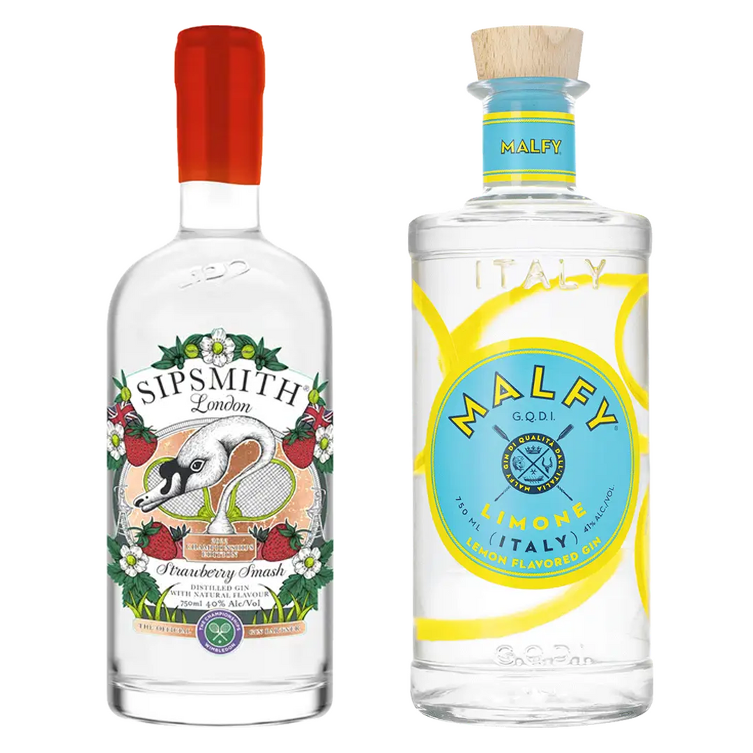 Sipsmith Strawberry Smash Flavored Gin Wimbledon & Malfy Lemon Flavored Gin Limone Di Amalfi Bundle