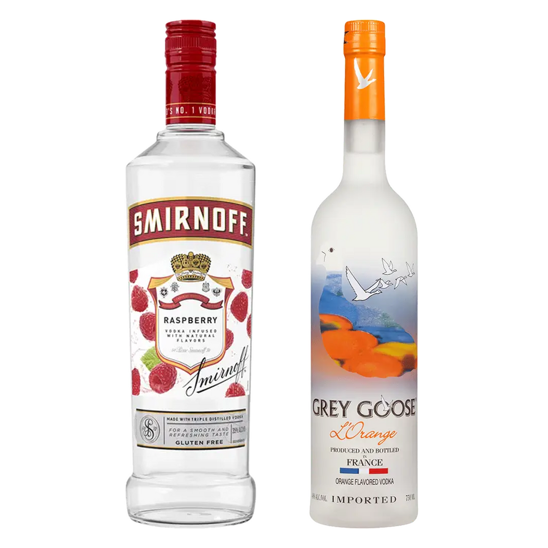 Smirnoff Vodka Raspberry Flavored & Grey Goose Orange Flavored Vodka Bundle