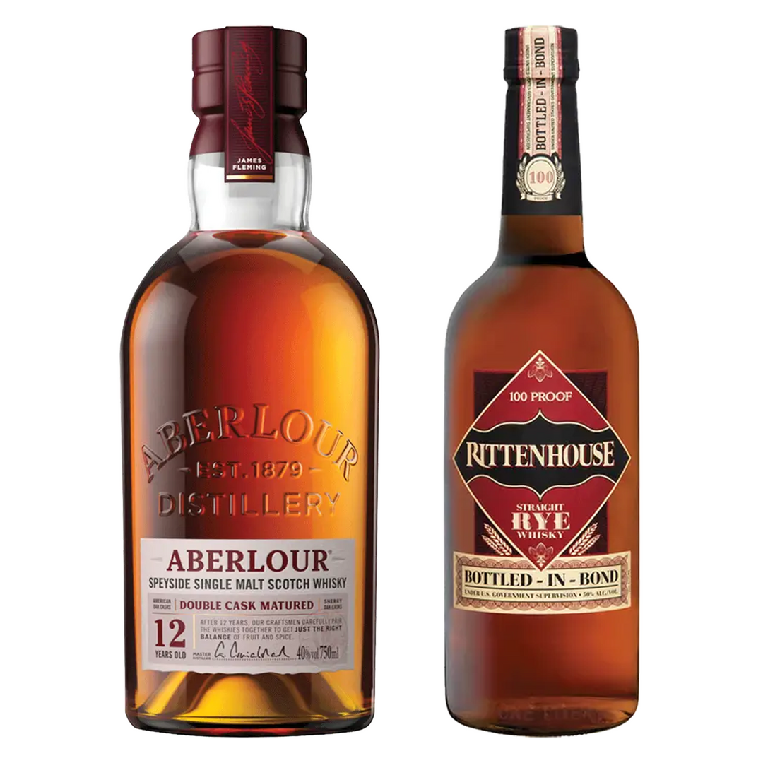 Aberlour Single Malt Scotch Double Cask Matured 12 Yr & Rittenhouse Straight Rye Whiskey Bottled In Bond Bundle