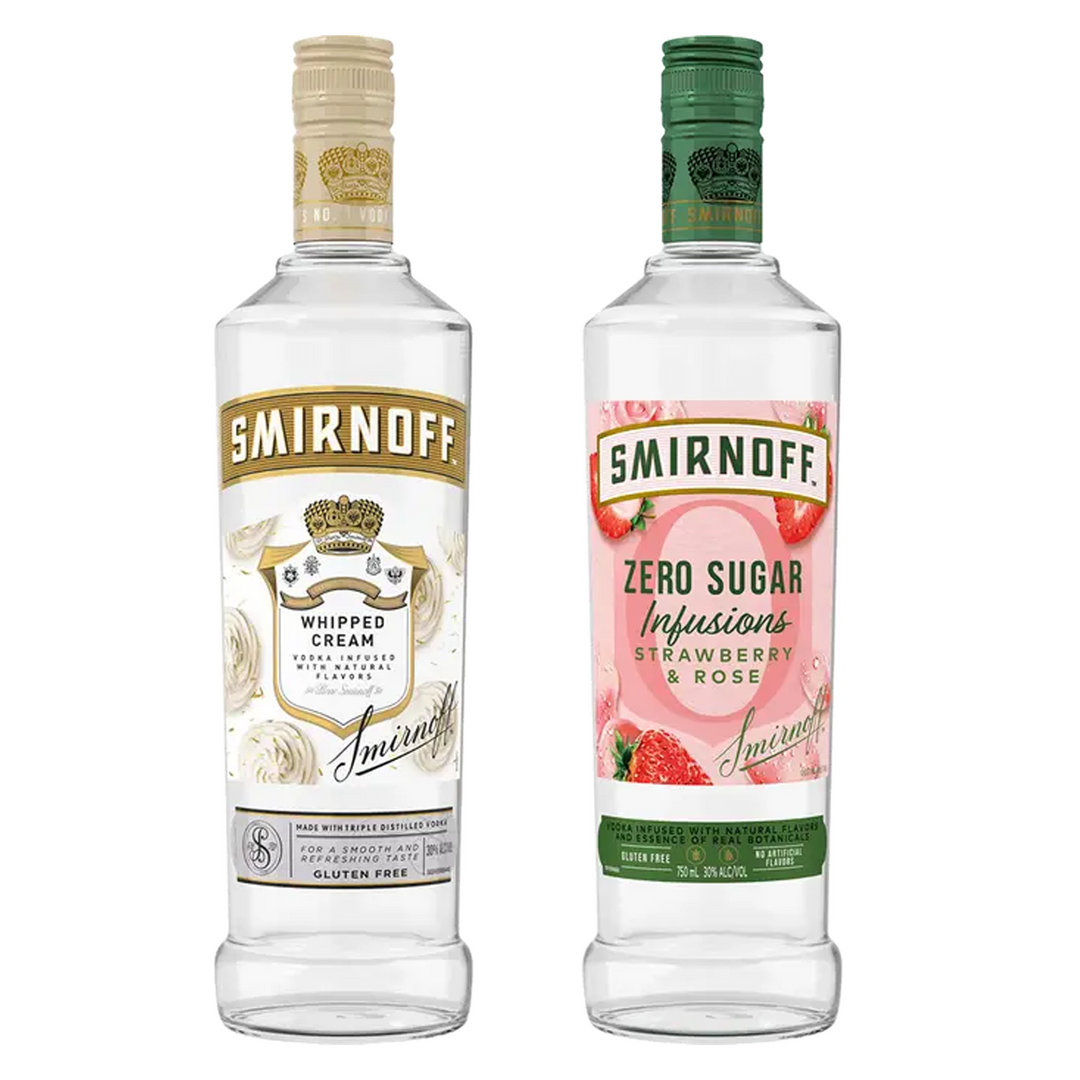Smirnoff Whipped Cream & Strawberry & Rose Flavored Vodka Zero Sugar Infusions Bundle