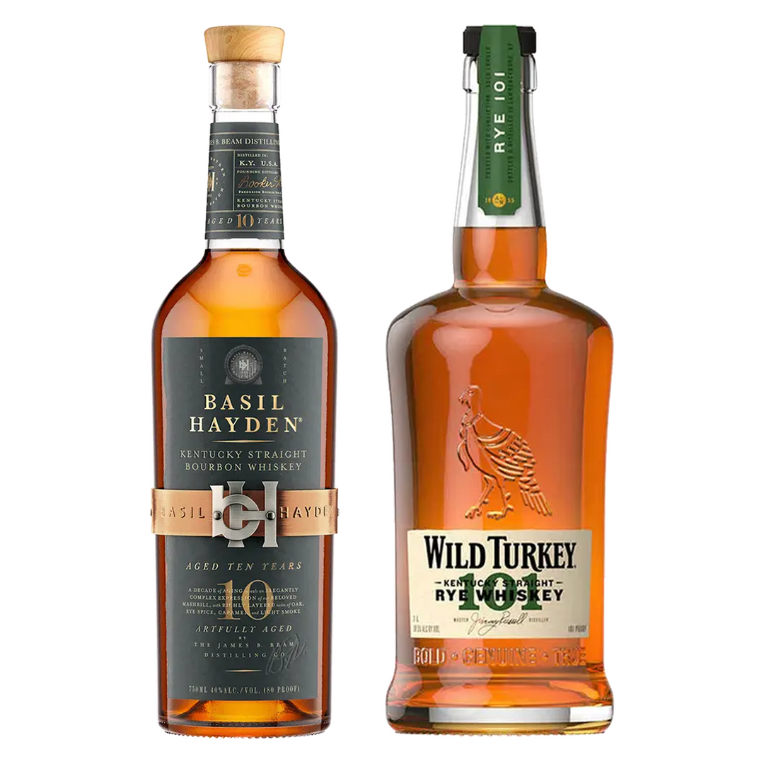 Basil Hayden's Straight Bourbon Artfully Aged 10 Year& Wild Turkey Straight Rye Whiskey Bundle