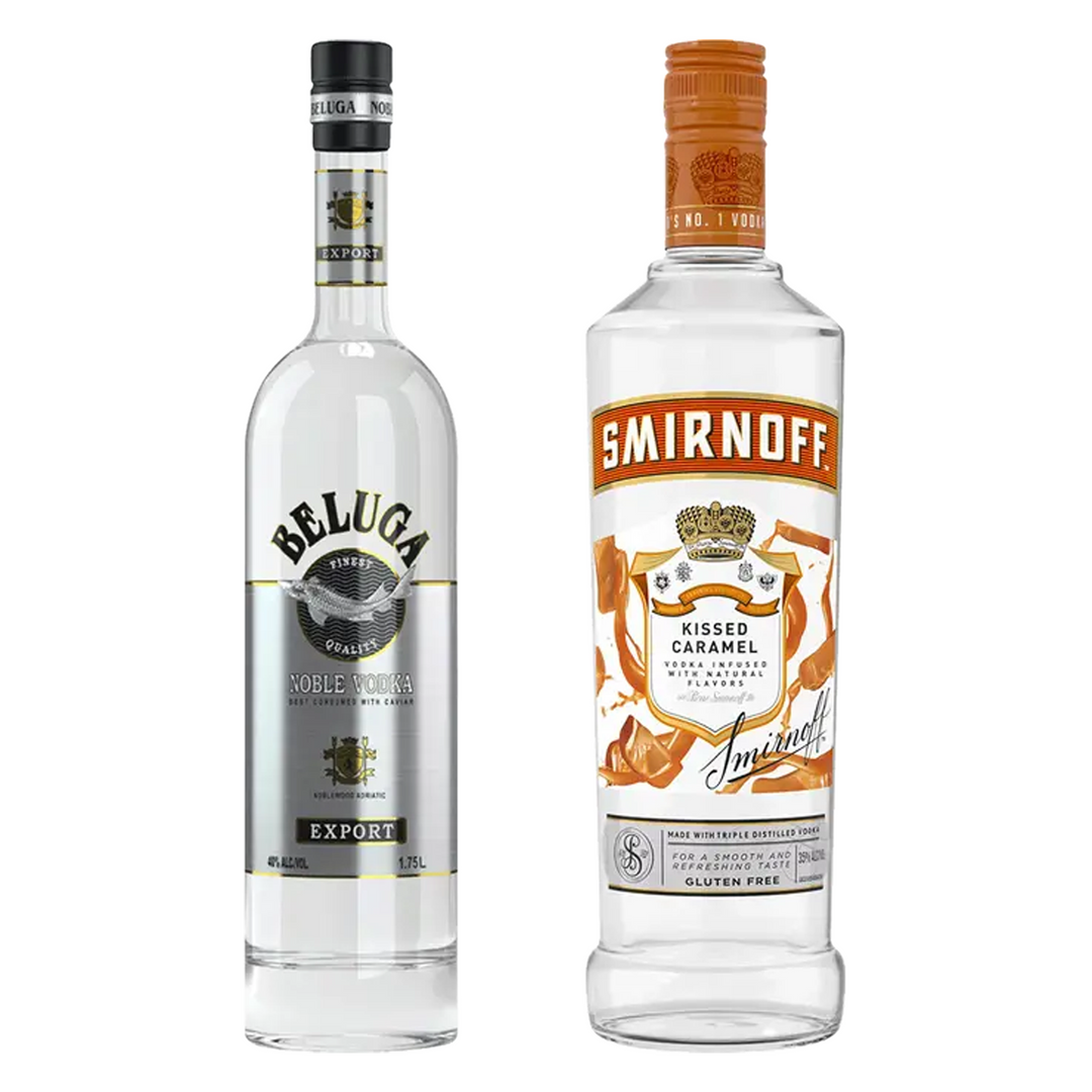 Beluga Vodka Noble Export & Smirnoff Caramel Flavored Vodka Bundle