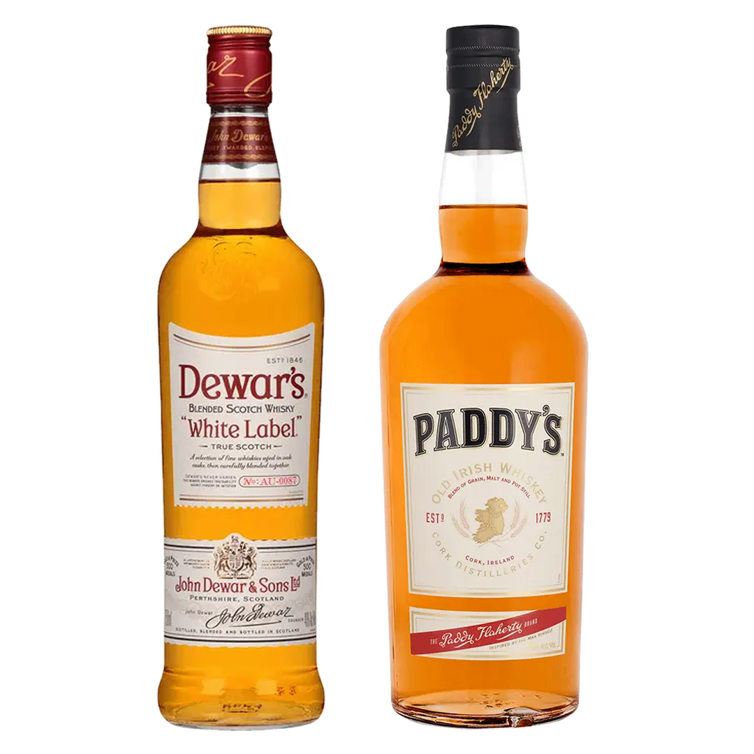 Dewar's Blended Scotch White Label & Paddy Blended Irish Whiskey Bundle