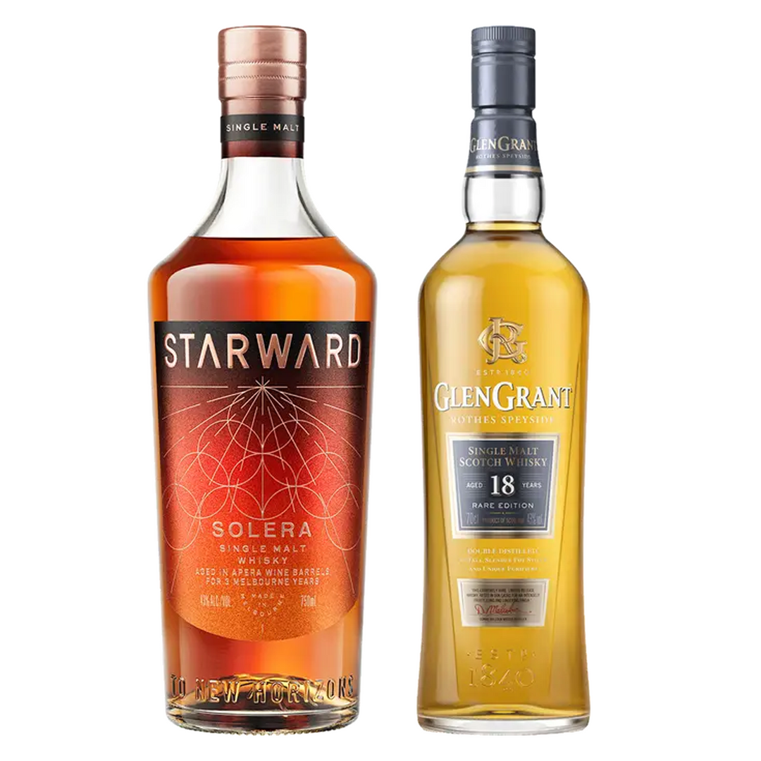 Starward Single Malt Whisky Solera Matured In Apera Barrels 3 Year& Glen Grant Single Malt Scotch Rare Edition 18 Year Bundle