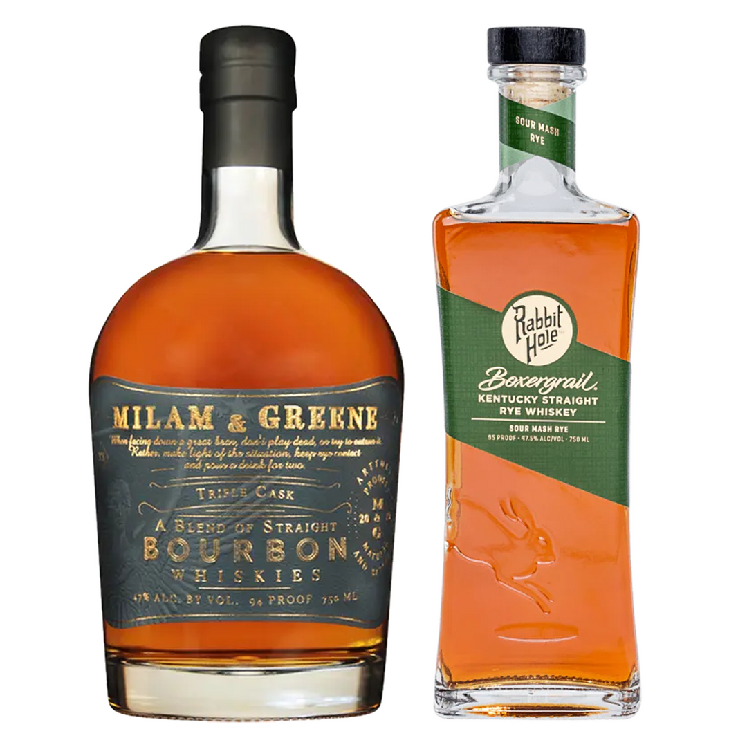 Milam & Greene Blended Bourbon Triple Cask & Rabbit Hole Straight Rye Whiskey Boxergrail Bundle