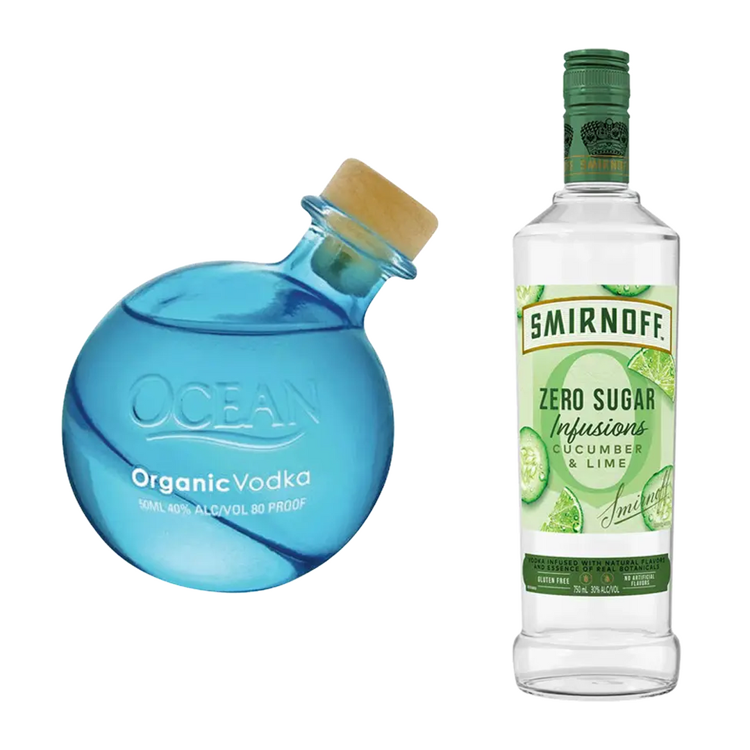 Ocean Vodka & Smirnoff Cucumber & Lime Flavored Vodka Zero Sugar Infusions Bundle