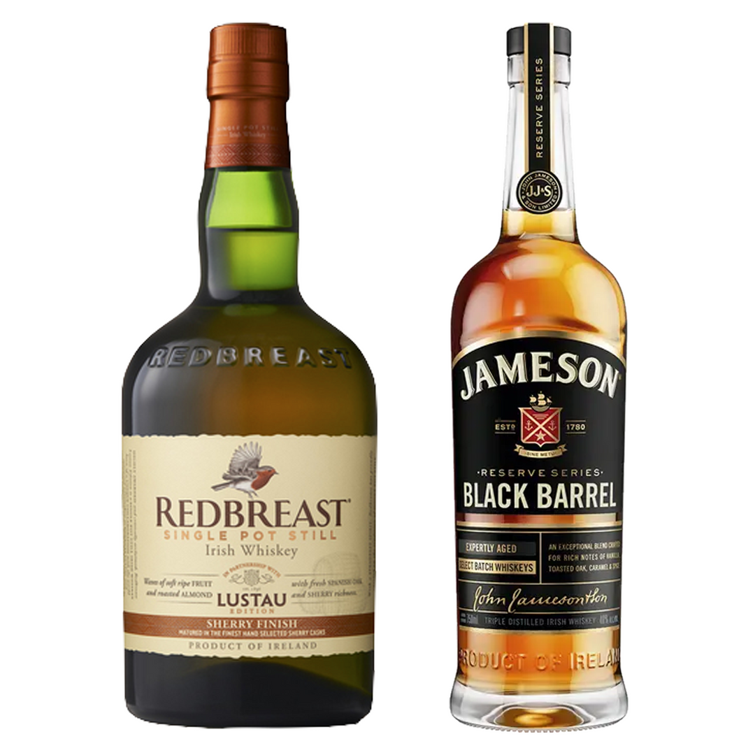Redbreast Single Pot Still Irish Whiskey Sherry Finish Lustau Edition & Jameson Blended Irish Whiskey Black Barrel Bundle