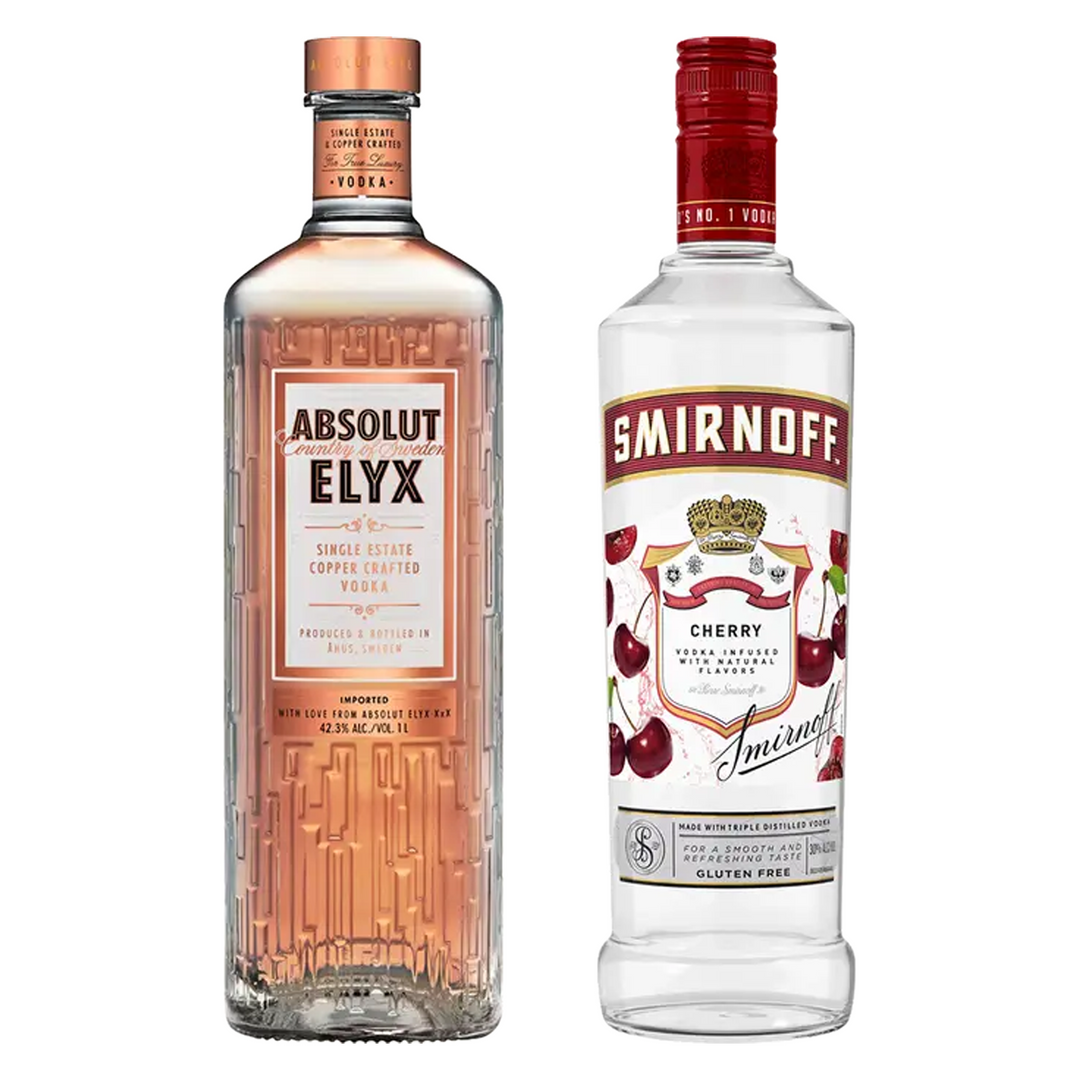 Absolut Vodka Elyx & Smirnoff Vodka Cherry Flavored Bundle