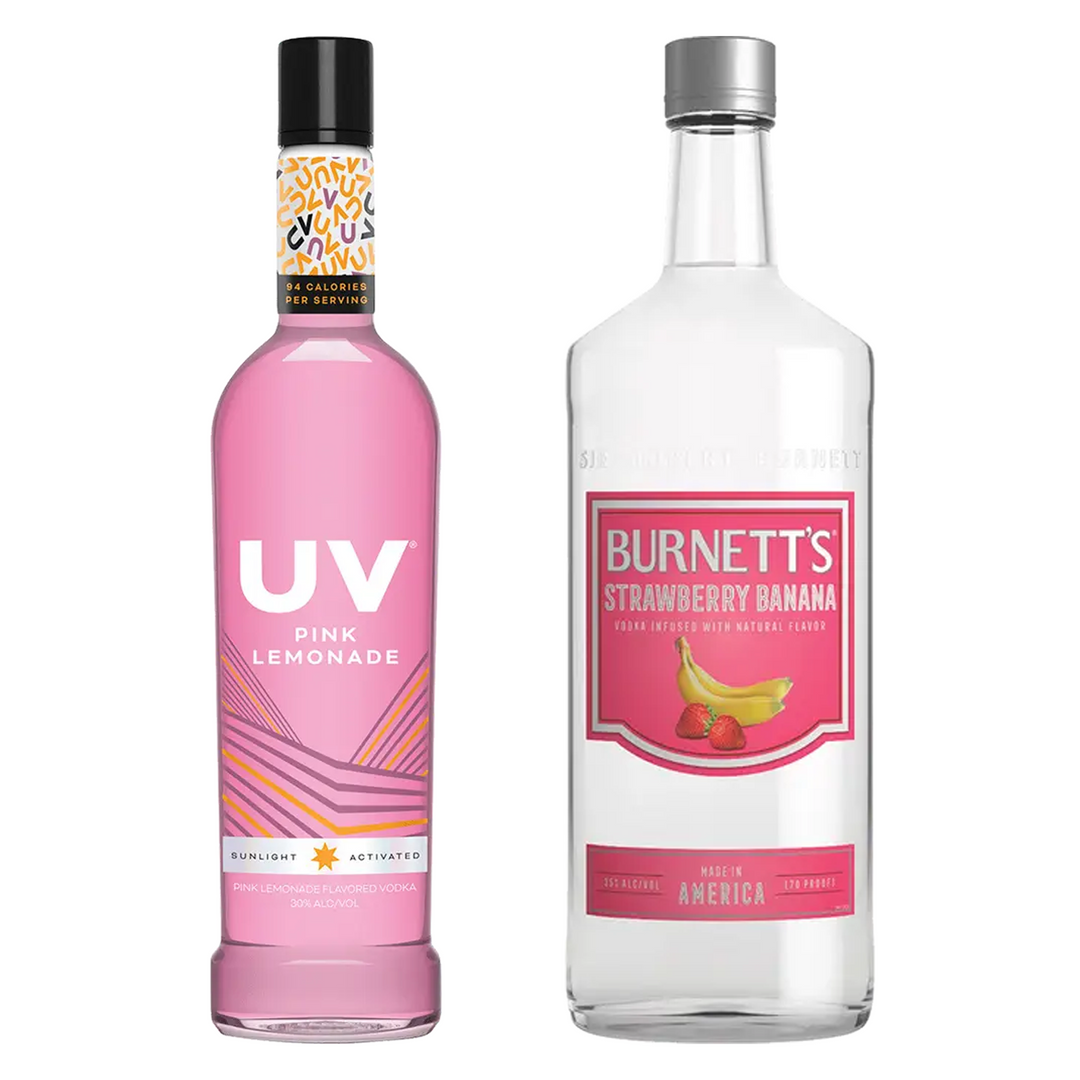 Uv Pink Lemonade Flavored Vodka & Burnett's Strawberry Banana Flavored Vodka Bundle
