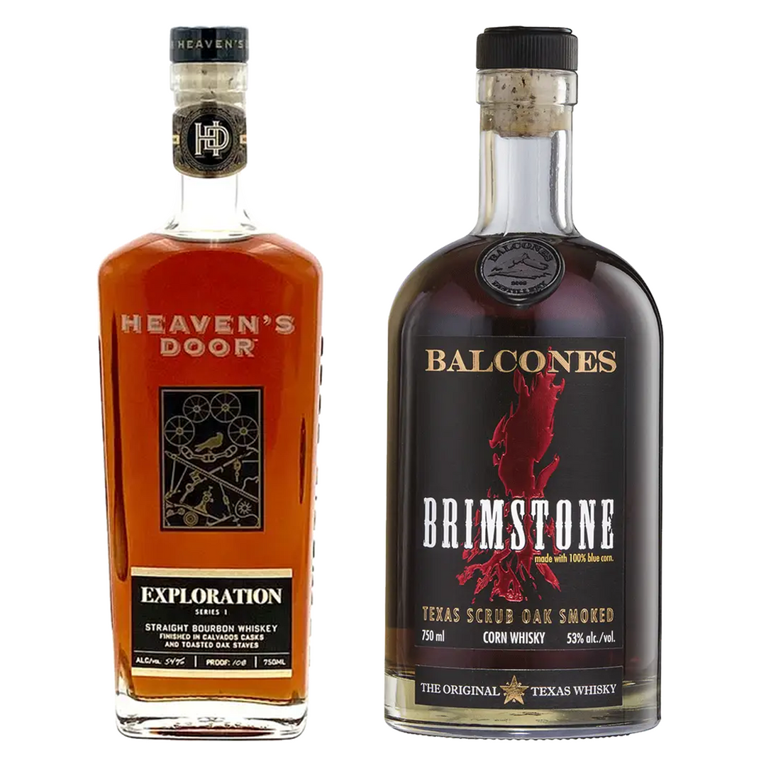 Heaven's Door Straight Bourbon Exploration Series #1 Finished In Calvados Casks & Balcones Corn Whiskey Brimstone Texas Scrub Oak Smoked Pot Distilled Bundle