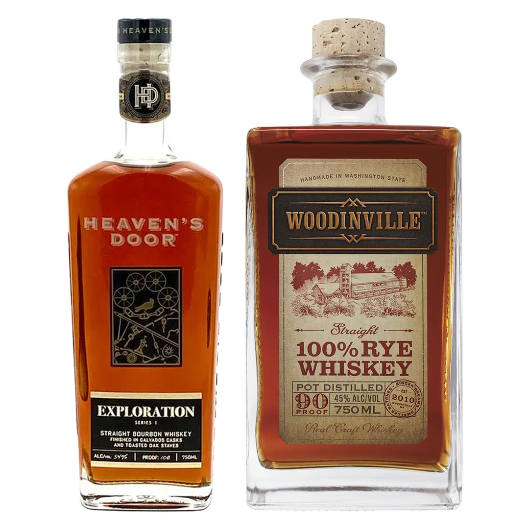 Heaven's Door Straight Bourbon Exploration Series #1 Finished In Calvados Casks & Woodinville Whiskey Co. Straight Rye Whiskey Signature Bundle