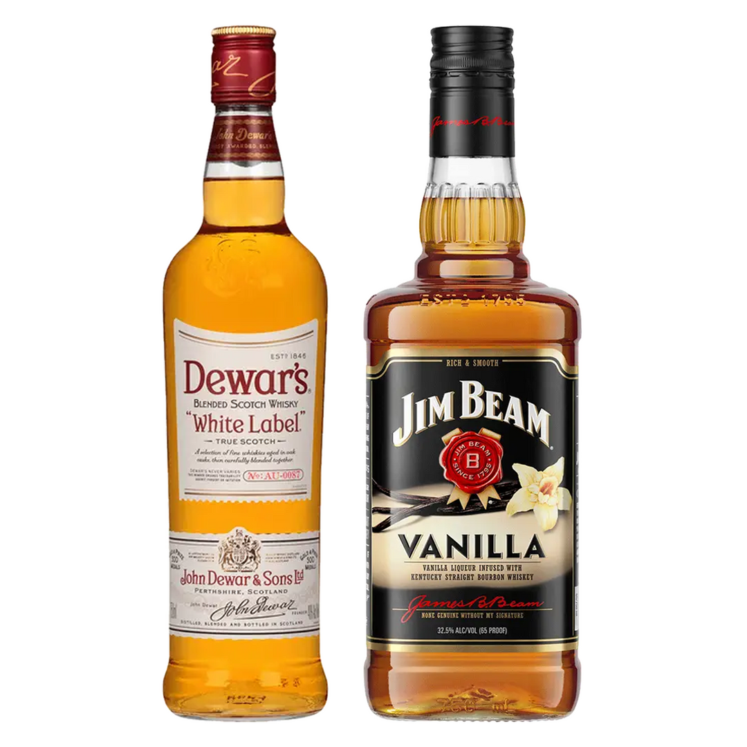 Dewar's Blended Scotch White Label & Jim Beam Vanilla Flavored Whiskey Bundle