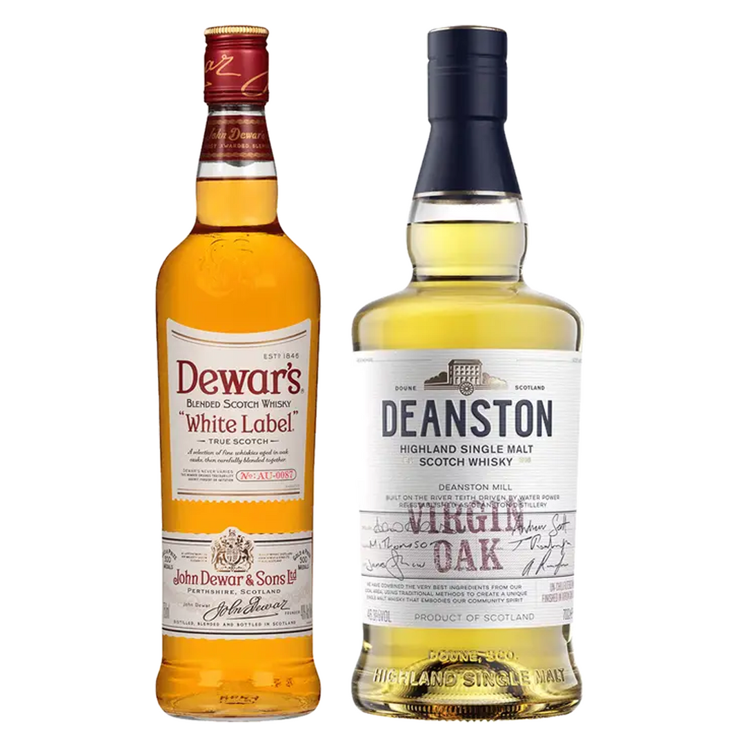 Dewar's Blended Scotch White Label & Deanston Single Malt Scotch Finished In Virgin Oak Bundle