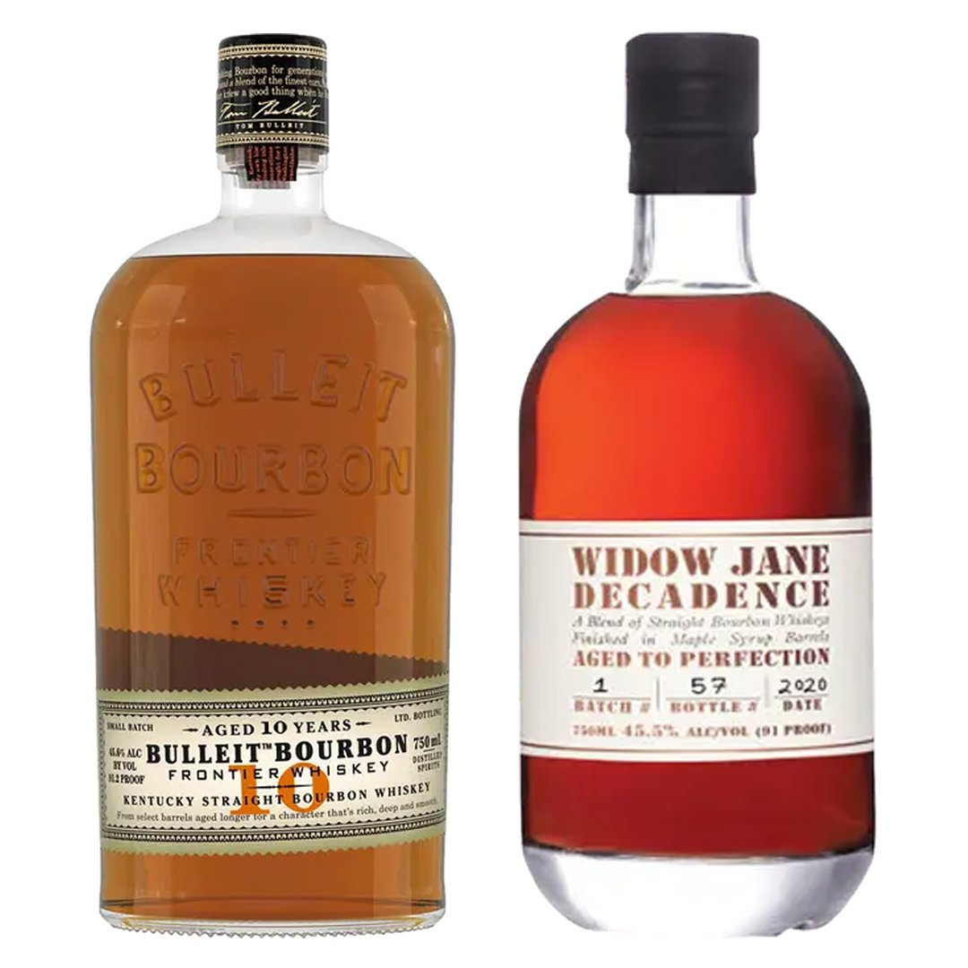 Bulleit Straight Bourbon Frontier Whiskey 10 Yr & Widow Jane Bourbon Decadence Bundle