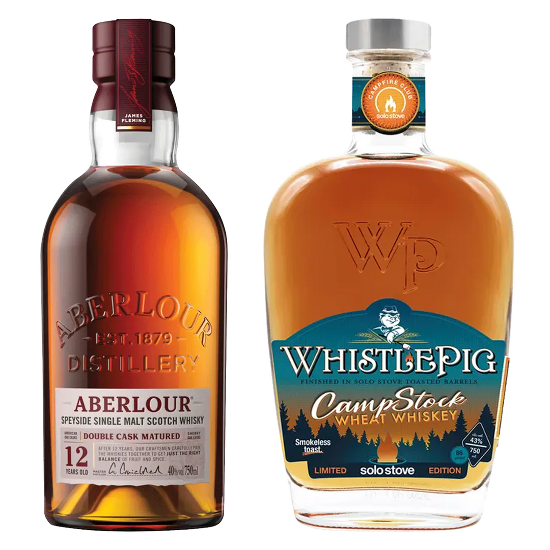 Aberlour Single Malt Scotch Double Cask Matured 12 Year& Whistlepig Wheat Whiskey Campstock Solo Stove Toasted Limited Edition Bundle