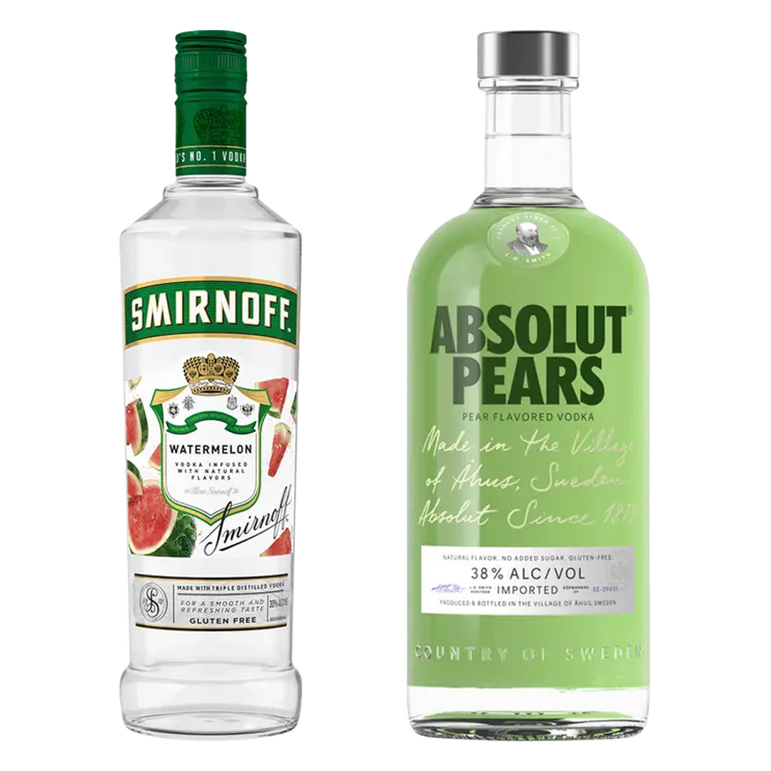 Smirnoff Watermelon Flavored Vodka & Absolut Pear Flavored Vodka Bundle