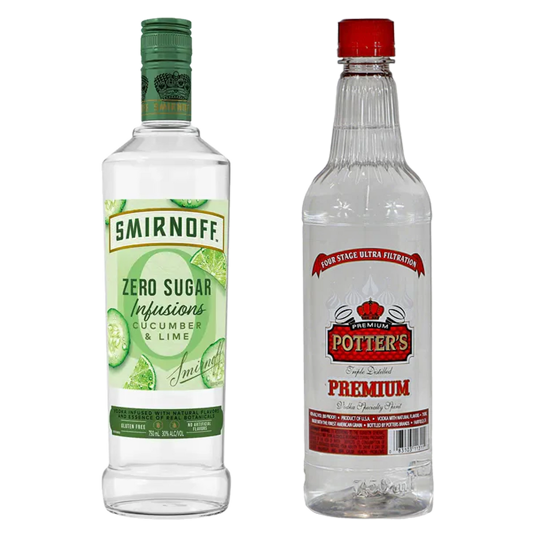 Smirnoff Cucumber & Lime Flavored Vodka Zero Sugar Infusions & Potter's Vodka Bundle