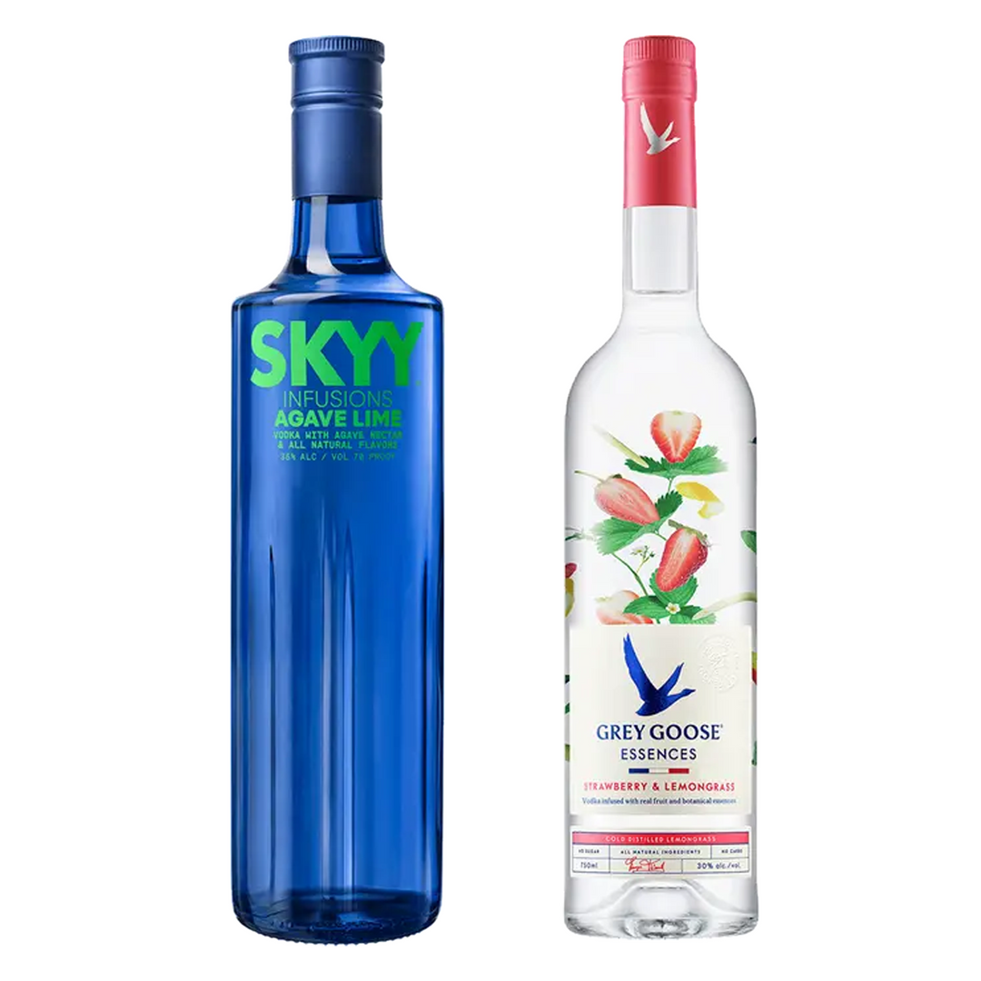 Skyy Lime Flavored Vodka Infusions & Grey Goose Strawberry & Lemongrass Flavored Vodka Essences Bundle