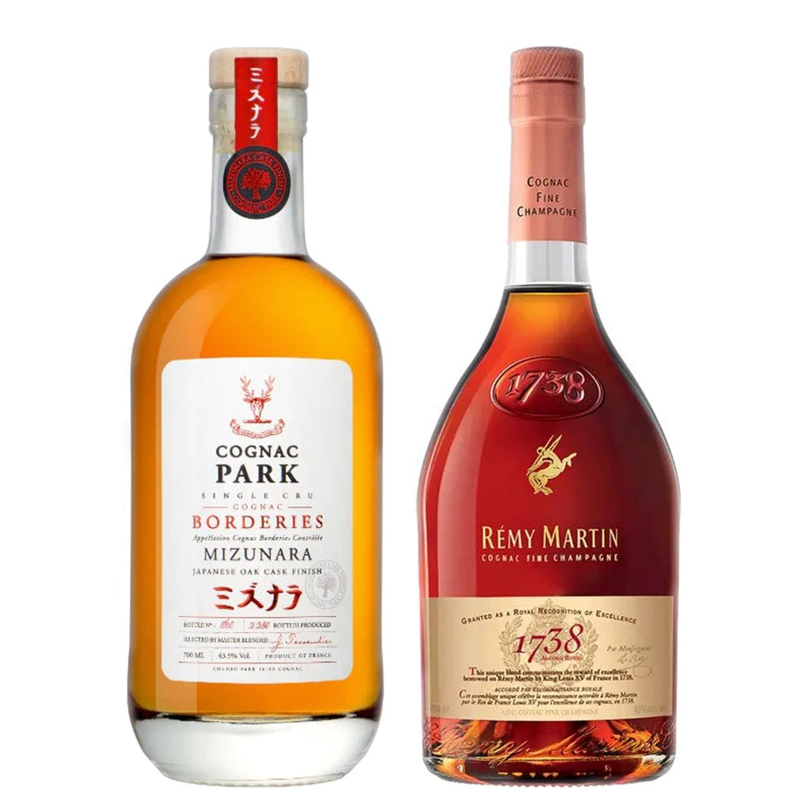 Cognac Park Mizunara Japanese Oak Cask Finish Single Cru Borderies and Remy Martin 1738 Accord Royal Cognac