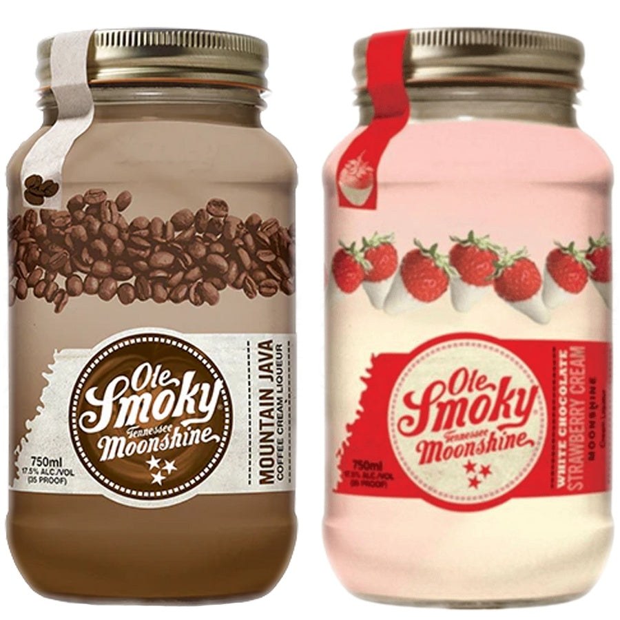 Ole Smoky Mountain Java Cream Liqueur and Ole Smoky White Chocolate Strawberry Cream Moonshine