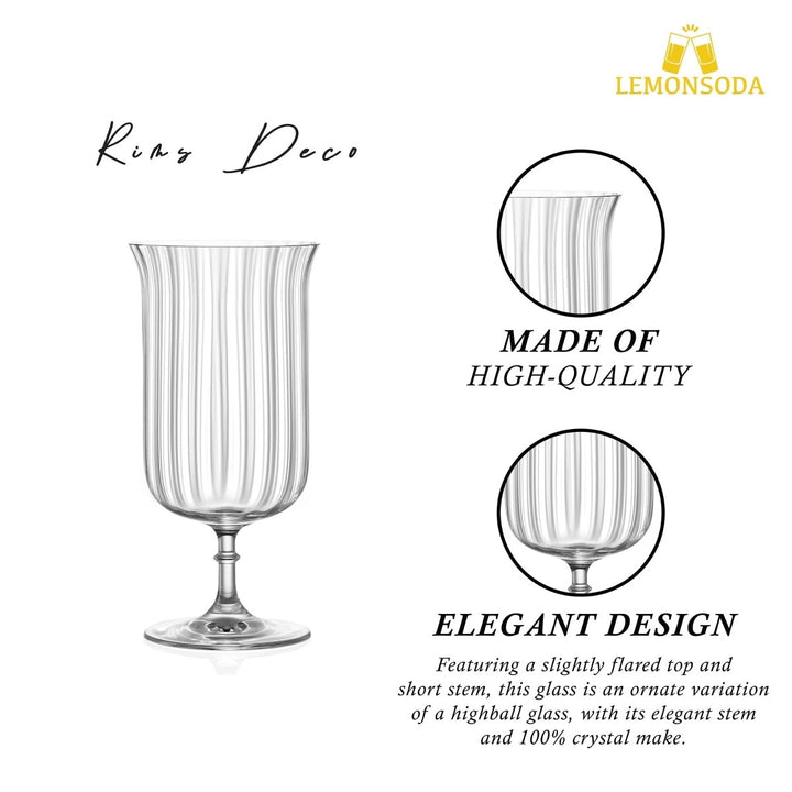 Rims Orient - Coupe Gin Sour/Long Island Ribbed Cocktail Glasses - (Deco) Set of 2 (11.5oz / 340mL) - BottleBuzz