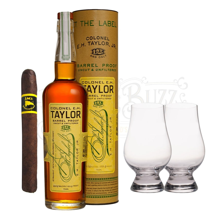 E.H Taylor Barrel Proof Bourbon with Glencairn Set & Cigar Bundle - BottleBuzz