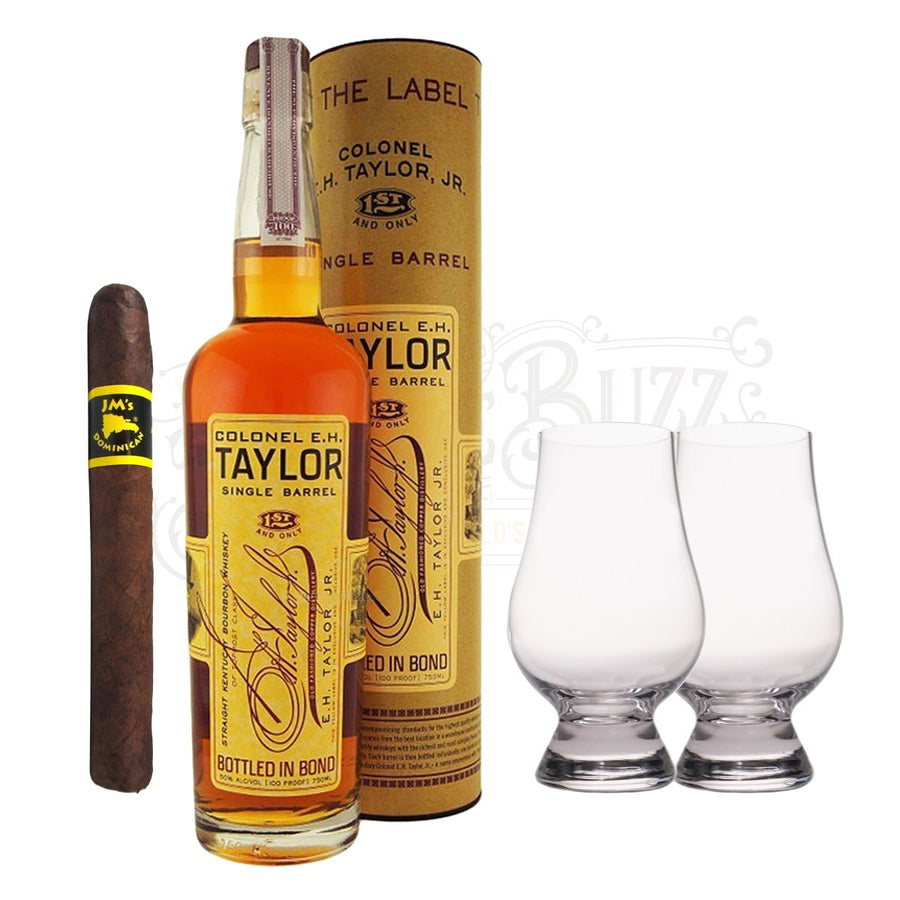 E.H. Taylor Single Barrel Bourbon with Glencairn Set & Cigar Bundle - BottleBuzz