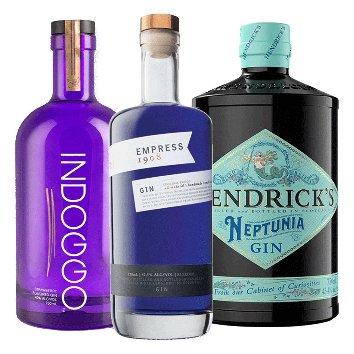 Empress Gin & Hendrick's Neptunia Gin & INDOGGO Gin Bundle