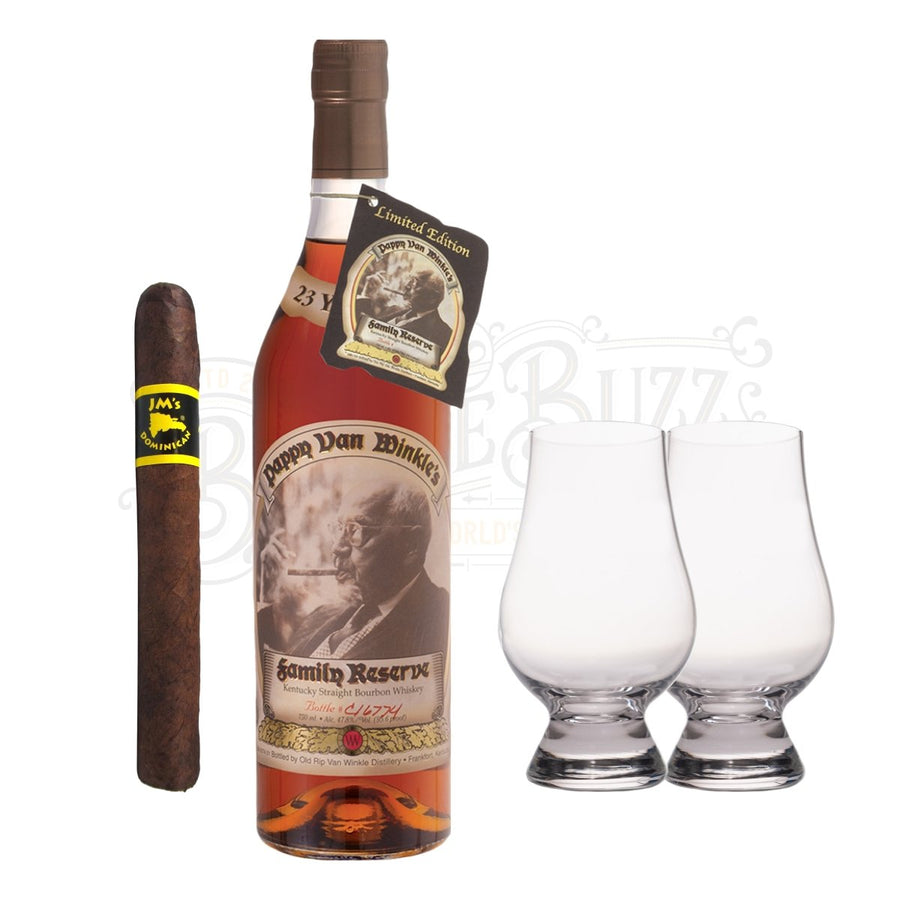 Pappy Van Winkle 23 Year Bourbon with Glencairn Set & Cigar Bundle - BottleBuzz