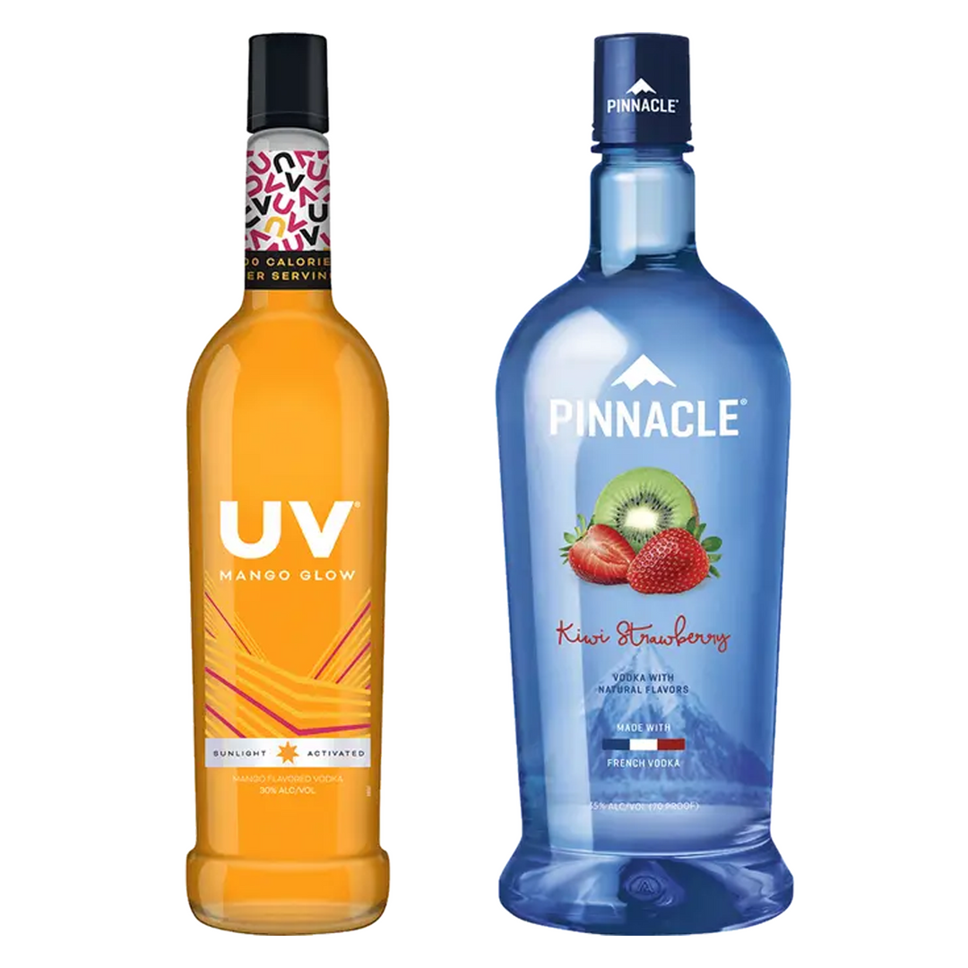 Uv Mango Flavored Vodka Glow & Pinnacle Kiwi Strawberry Flavored Vodka Bundle