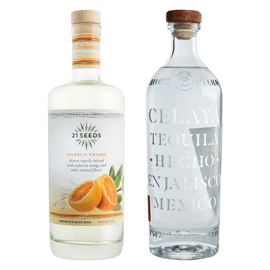 21 Seeds Valencia Orange Infused Blanco Tequila Flavored Tequila & Celaya Tequila Blanco Bundle
