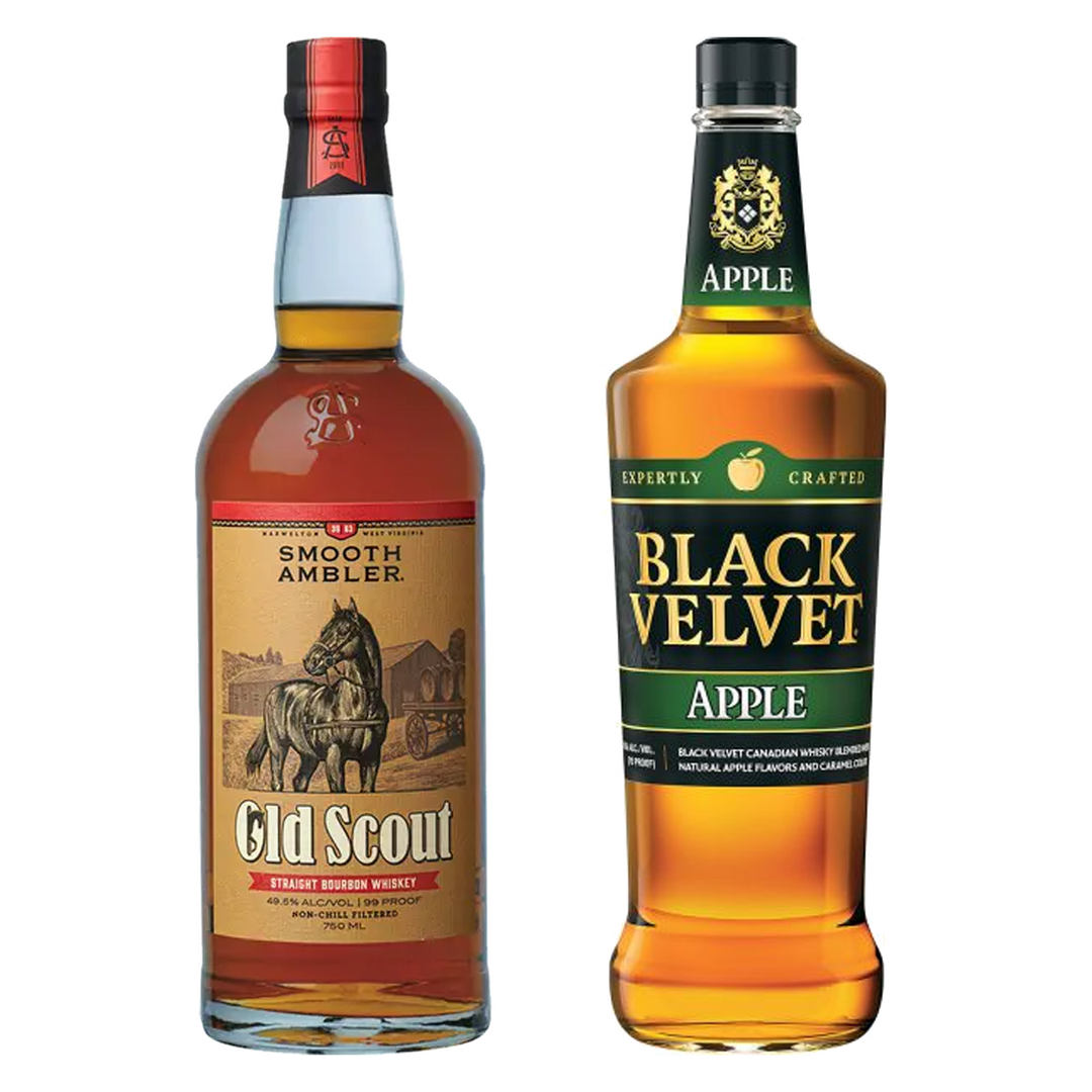 Smooth Ambler Straight Bourbon Old Scout Single Barrel Cask Strength 3 Yr & Black Velvet Apple Flavored Whisky Bundle