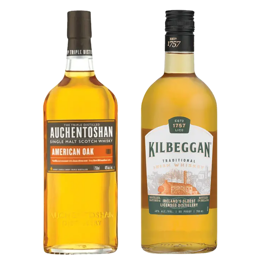 Auchentoshan Single Malt Scotch American Oak & Kilbeggan Blended Irish Whiskey Bundle