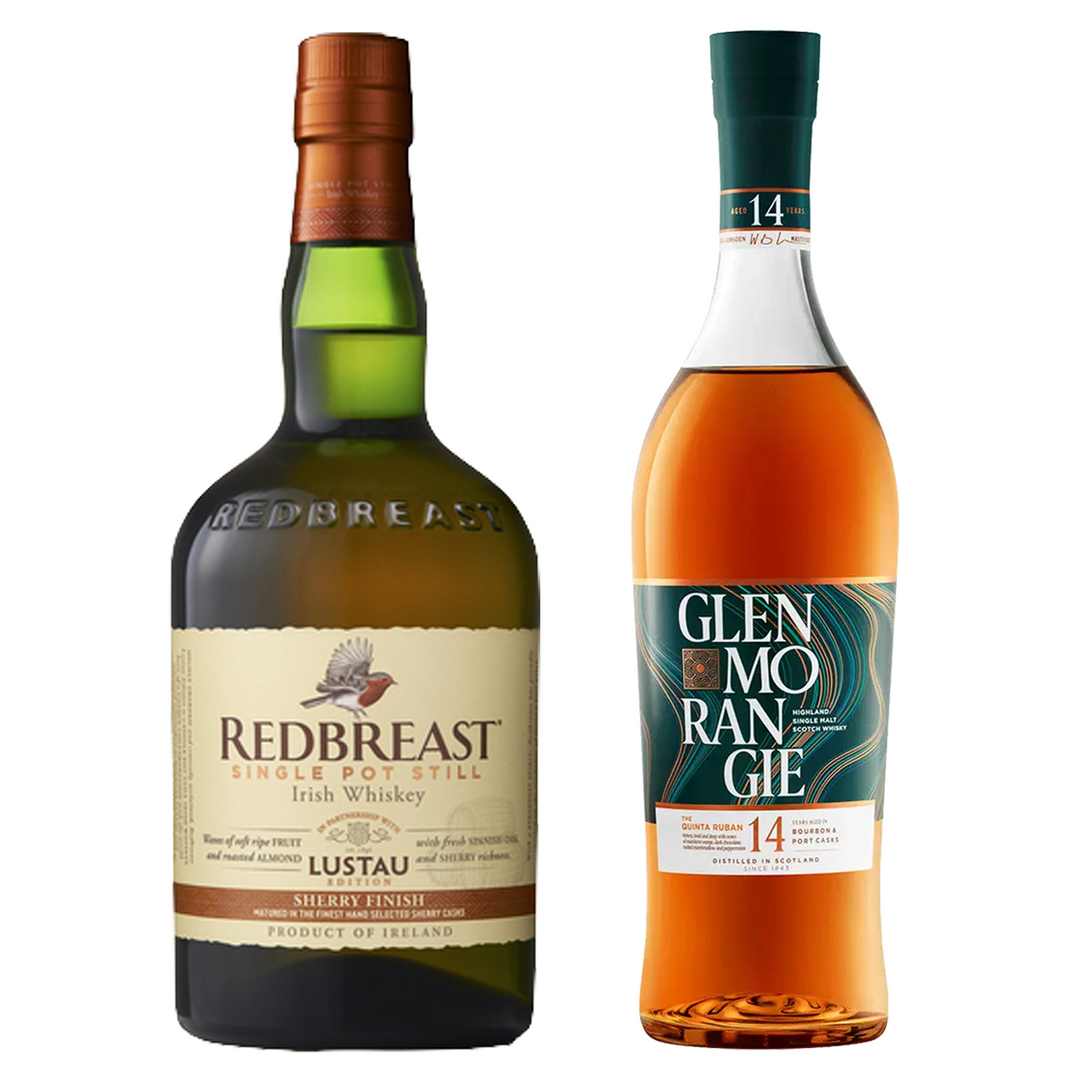 Redbreast Single Pot Still Irish Whiskey Sherry Finish Lustau Edition & Glenmorangie Single Malt Scotch The Quinta Ruban 14 Yr Bundle