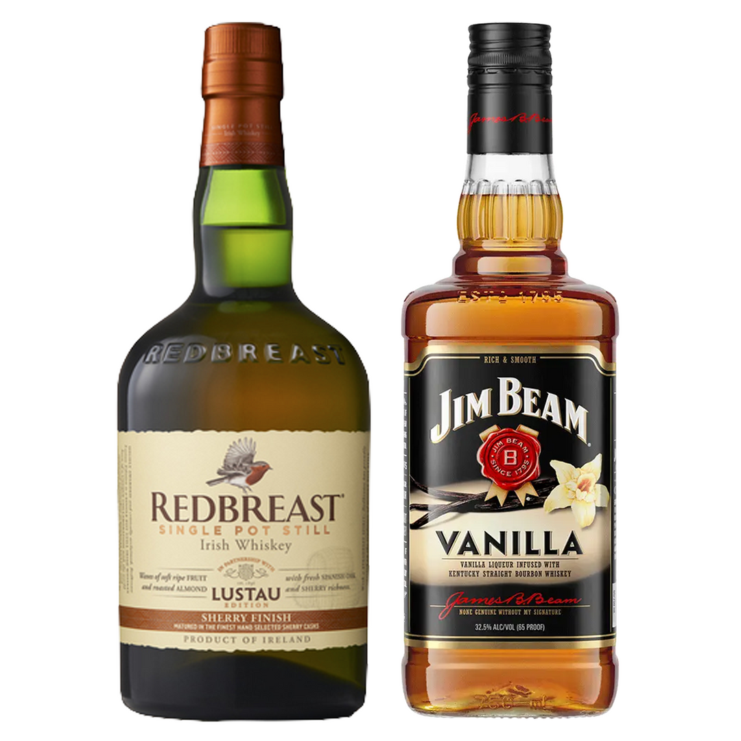 Redbreast Single Pot Still Irish Whiskey Sherry Finish Lustau Edition & Jim Beam Vanilla Flavored Whiskey Bundle