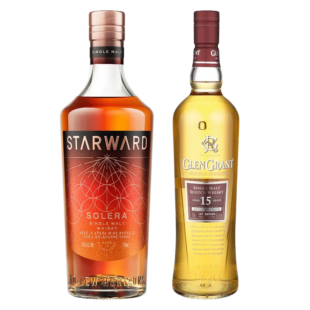 Starward Single Malt Whisky Solera Matured In Apera Barrels 3 Yr & Glen Grant Single Malt Scotch 15 Yr Bundle