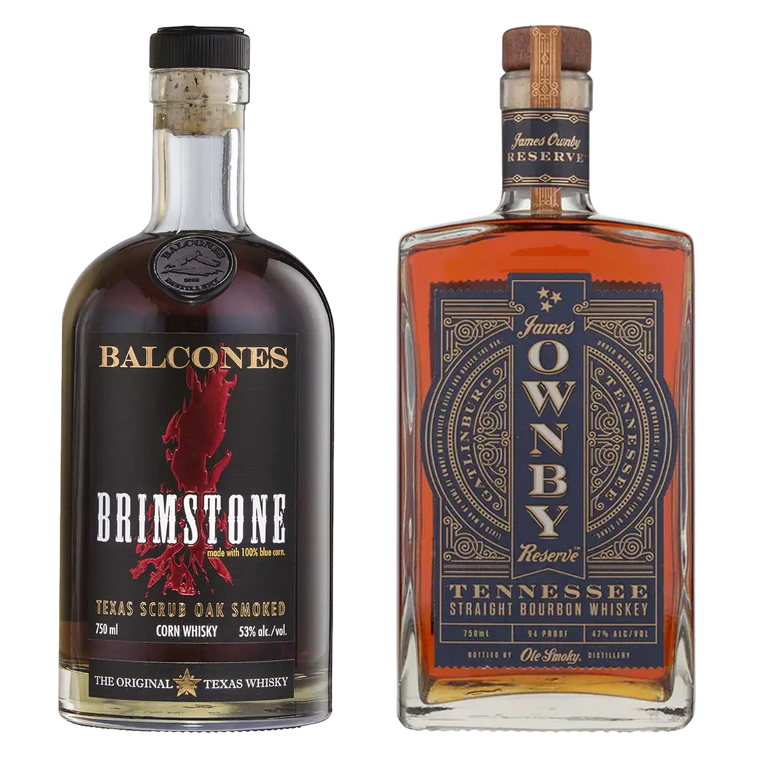 Balcones Corn Whiskey Brimstone Texas Scrub Oak Smoked Pot Distilled & James Ownby Straight Bourbon Reserve Bundle