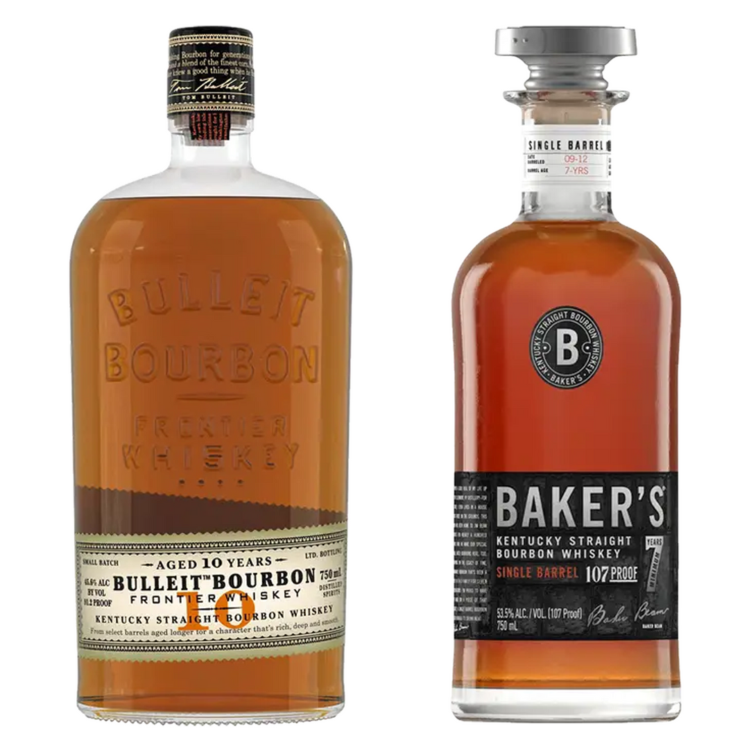 Bulleit Straight Bourbon Frontier Whiskey 10 Yr & Baker's Straight Bourbon Single Barrel 7 Yr Bundle