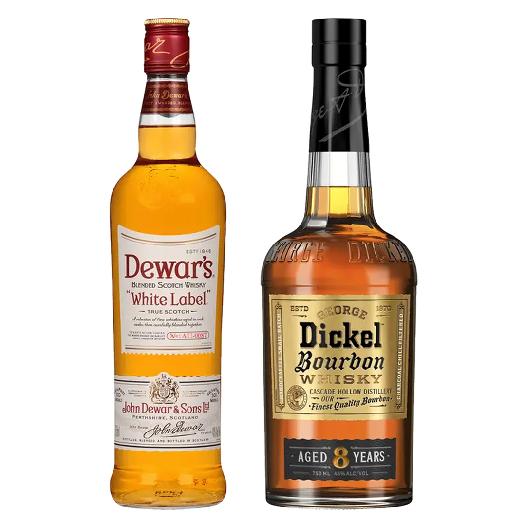 Dewar's Blended Scotch White Label & George Dickel Bourbon Handcrafted Small Batch 8 Yr Bundle