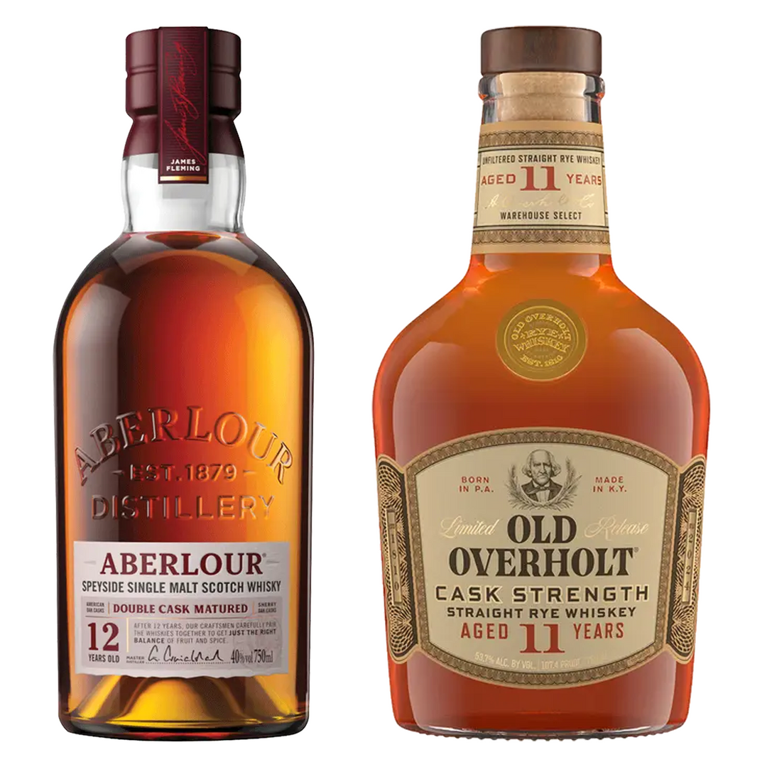 Aberlour Single Malt Scotch Double Cask Matured 12 Yr & Old Overholt Straight Rye Whiskey Cask Strength 11 Yr Bundle