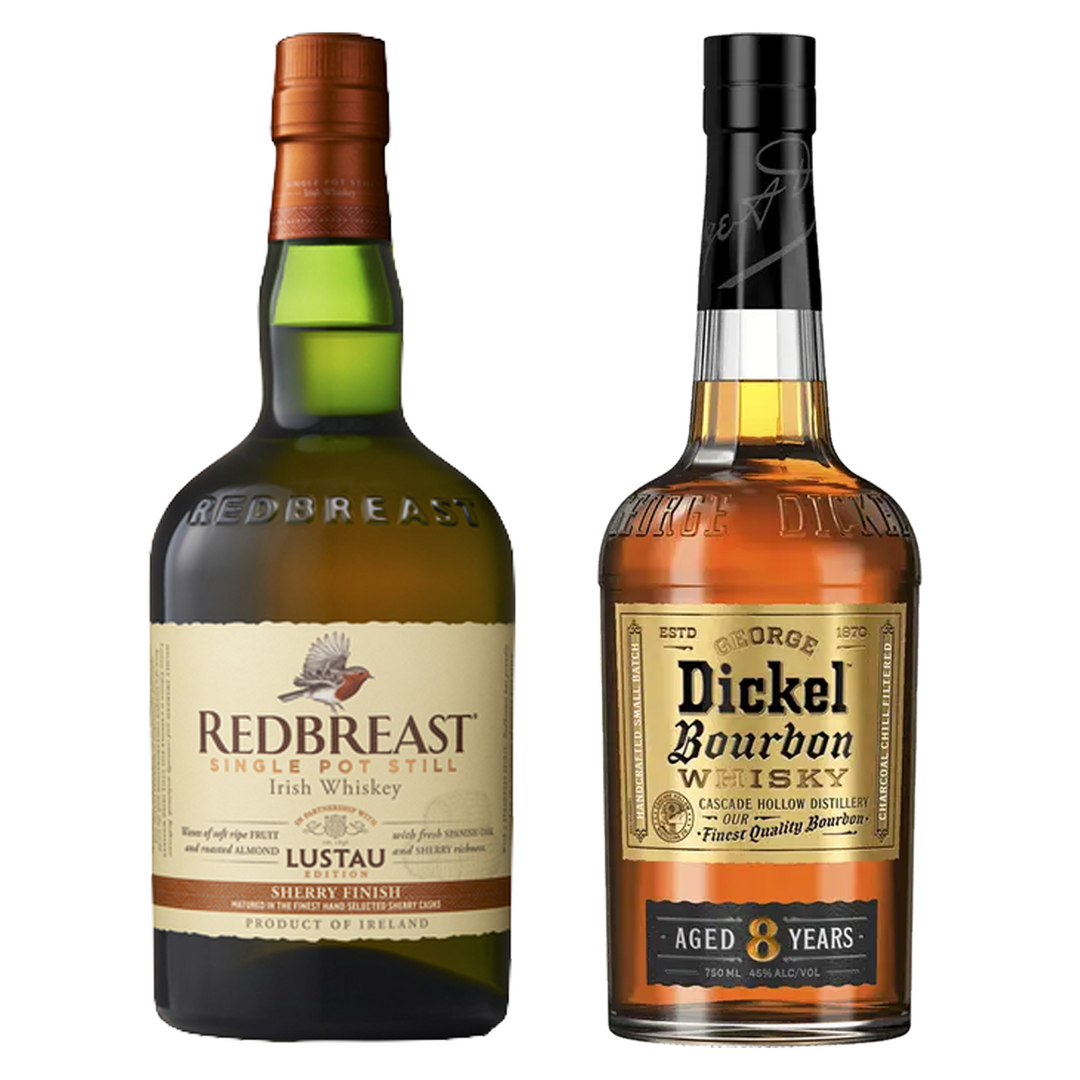 Redbreast Single Pot Still Irish Whiskey Sherry Finish Lustau Edition & George Dickel Bourbon Handcrafted Small Batch 8 Yr Bundle