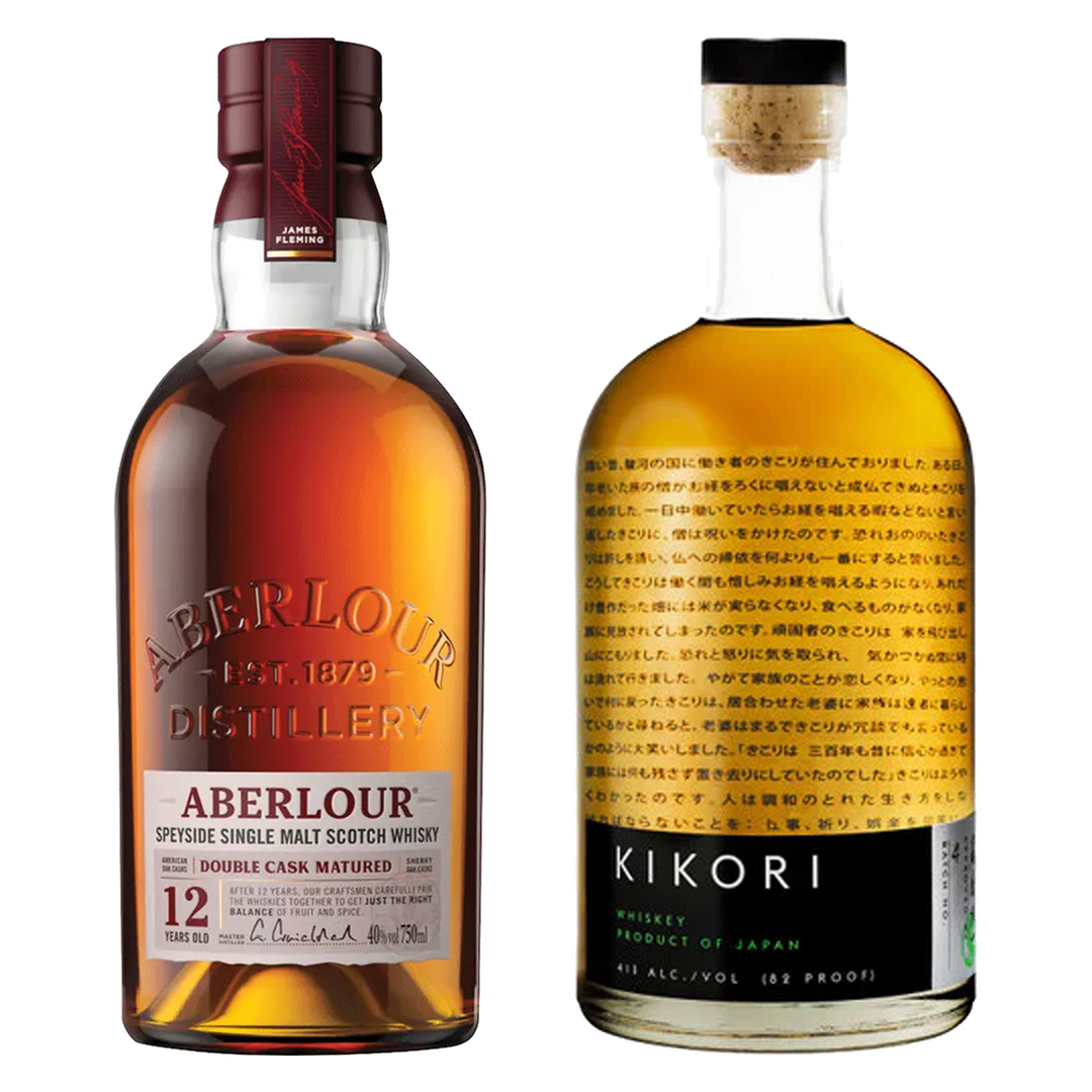 Aberlour Single Malt Scotch Double Cask Matured 12 Yr & Kikori Whisky The Woodsman 3 Bundle