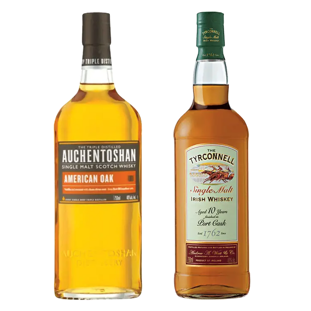 Auchentoshan Single Malt Scotch American Oak & The Tyrconnell Single Malt Irish Whiskey Port Cask Finish 10 Yr Bundle