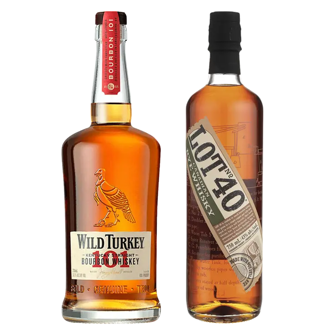 Wild Turkey Straight Bourbon & Lot 40 Canadian Rye Whisky Copper Pot Distilled Bundle
