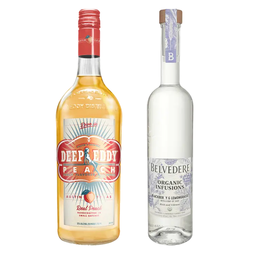 Deep Eddy Peach Flavored Vodka & Belvedere Organic Infusions Blackberry & Lemongrass Flavored Vodka Bundle