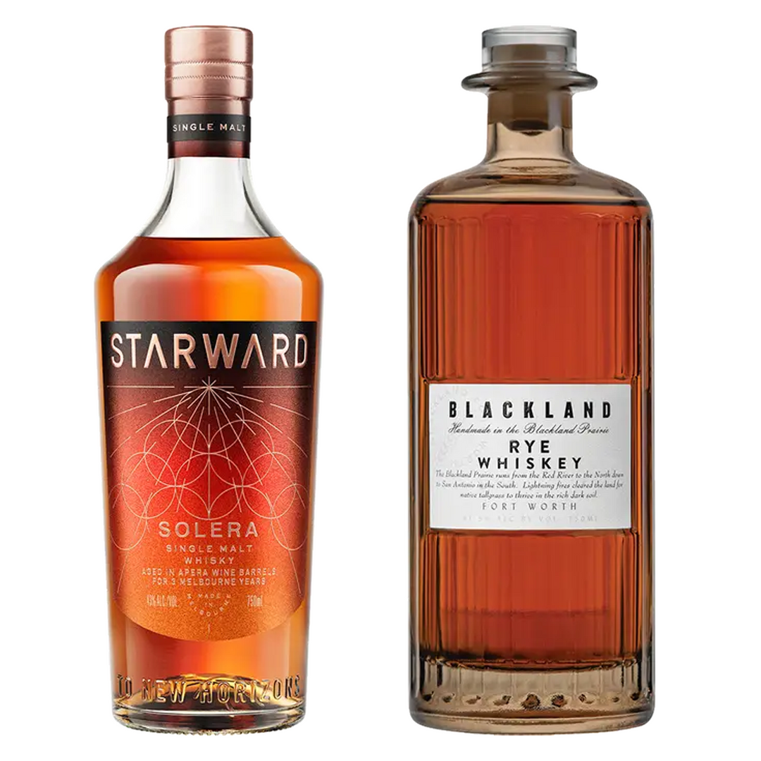 Starward Single Malt Whisky Solera Matured In Apera Barrels 3 Yr & Blackland Rye Whiskey Bundle