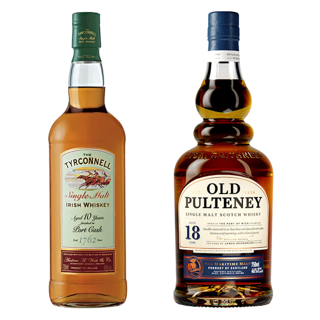 The Tyrconnell Single Malt Irish Whiskey Port Cask Finish 10 Yr & Old Pulteney Single Malt Scotch 18 Yr Bundle